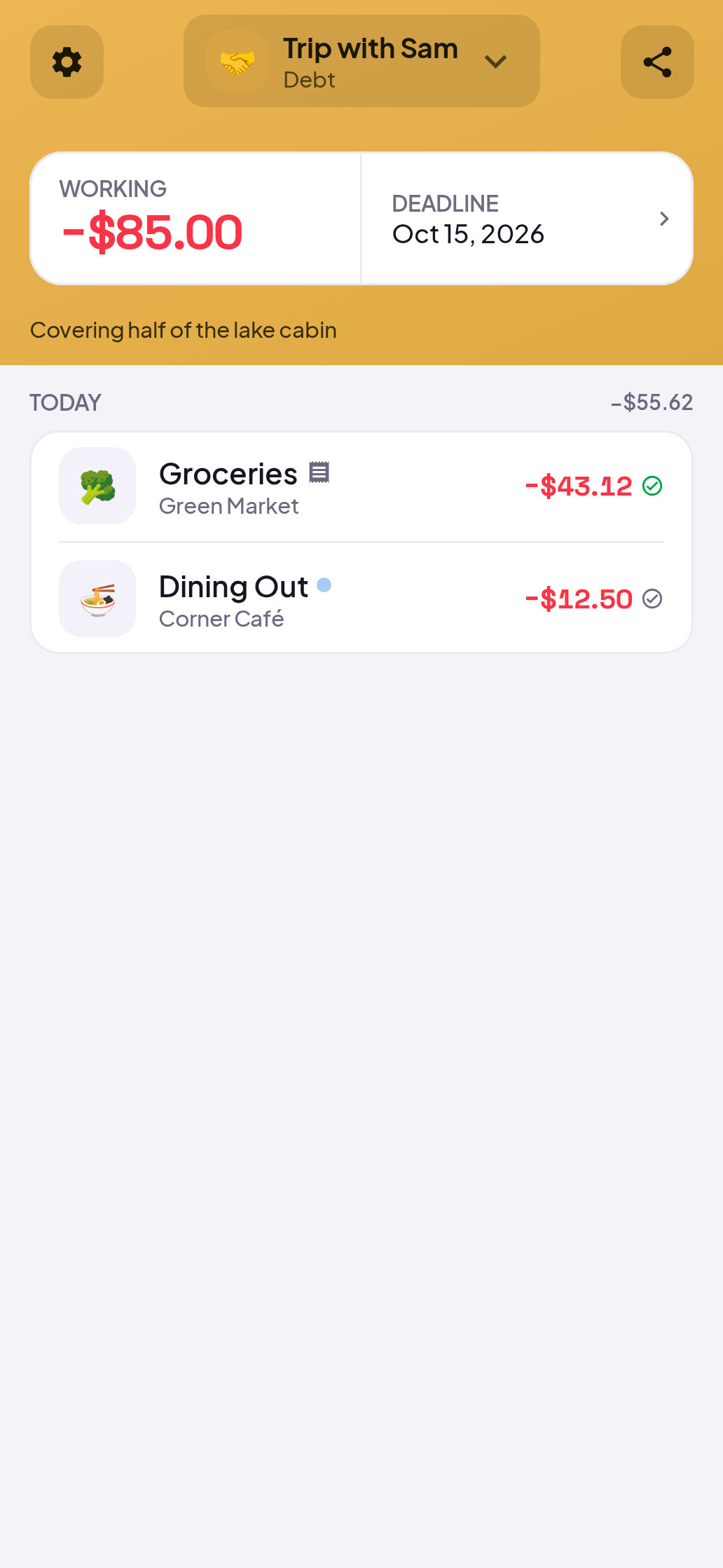 Fili app: a personal debt record